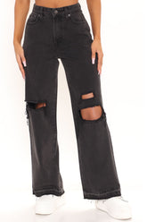 Oh So Cool Ripped Wide Leg Jeans - Black Ins Street
